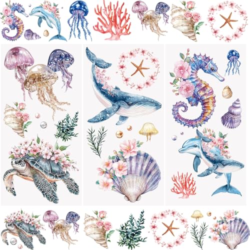 WANDIC 3 Sheets Whale Rub on Transfer Stickers Ellyfish Turtle Stickers Waterproof Furniture Decals for DIY Crafts Home Decoration,15 * 30cm - color: Jellyfish