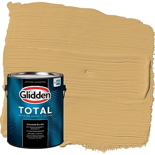 Glidden Total Interior Wall Paint & Primer All-in-One, More Maple/Yellow, Flat, 1 Gallon - color: More Maple, size: 128 Fl Oz (Pack of 1)