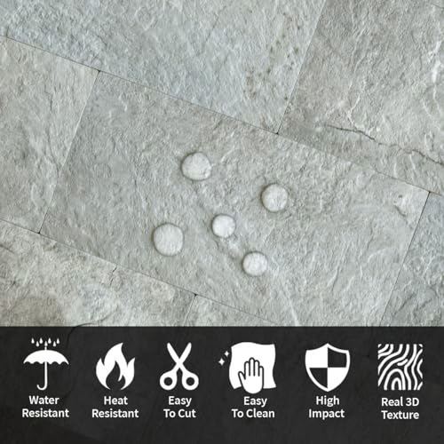 AULIGET 100 Piece Mountain Rock Peel and Stick Backsplash Wall Tiles, 3" x 6" PVC Faux Stone Stick on Tiles for Backsplash Kitchen, Bathroom, Laundry Room, Camper, Fireplace - color: Mountain Rock