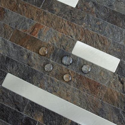 AULIGET 20 Sheets Rust Slate Peel and Stick Backsplash, PVC Mixed Metal Silver Wall Tile Stick on Backsplash for Kitchen and Bathroom - color: Rust Slate + Metal Silver, size: 20 Sheets, 6"x12"x0.12"