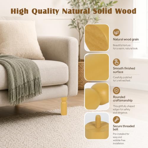 5.1 Inch wooden legs for furniture set of 4 Wood Furniture Legs Couch Feet Colorful Round Sofa Furniture Replacement Solid Wood Furniture Feet for Couch Bed Chair Cabinet Bookcase Dresser Ottoman - color: Yellow
