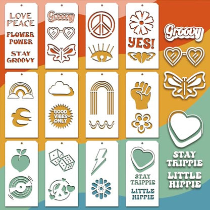 12 Pcs Painting Stencils, 12 Styles Boho Themed Stencil Template Reusable Craft Templates for Painting on Wall Decor Fabric Wood Canvas - style: Boho Themed
