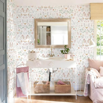 Peel and Stick Wallpaper for Nursery White Cute Bow Leaf Waterproof - color: White, size: 17.3" x 196"
