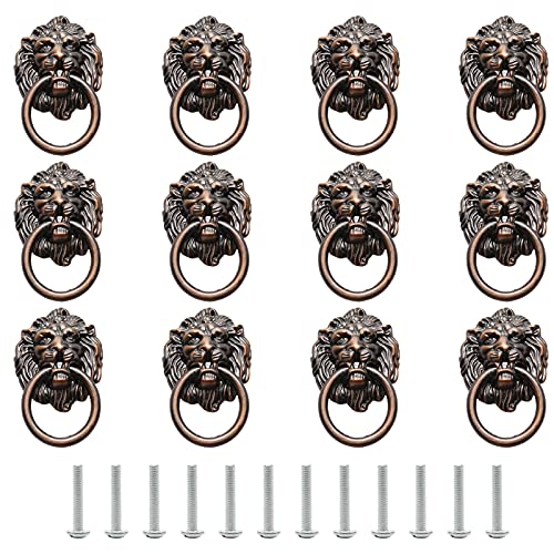 Murtenze Antique Lion Head Cabinet Knobs, Copper Tone, 12 Pieces - color: Copper, Lion