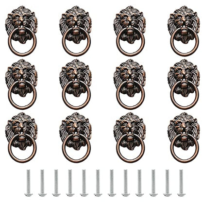 Murtenze Antique Lion Head Cabinet Knobs, Copper Tone, 12 Pieces - color: Copper, Lion