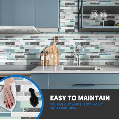 10-Sheet Peel and Stick Kitchen Backsplash Tiles - color: Blue Green
