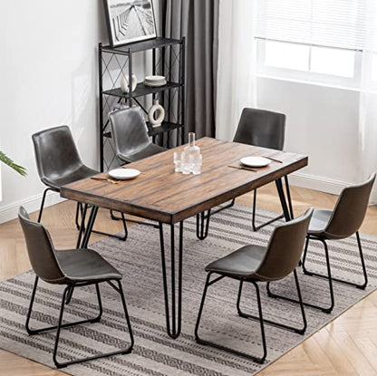 7-Piece Industrial Dining Set, 60 Inch Wood Table and 6 Chairs, Brown - color: Brown