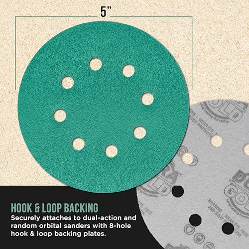 Dura-Gold 5" Green Film Sanding Discs, 80 Grit, 8-Hole, Box of 50, H & L - style: 80 Grit