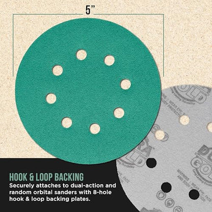 Dura-Gold 5" Green Film Sanding Discs, 80 Grit, 8-Hole, Box of 50, H & L - style: 80 Grit