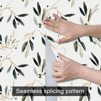 HOMETITUTE Olive Leaf Peel and Stick Wallpaper 118.1x17.7 Inch Vinyl - color: Olive Leaf