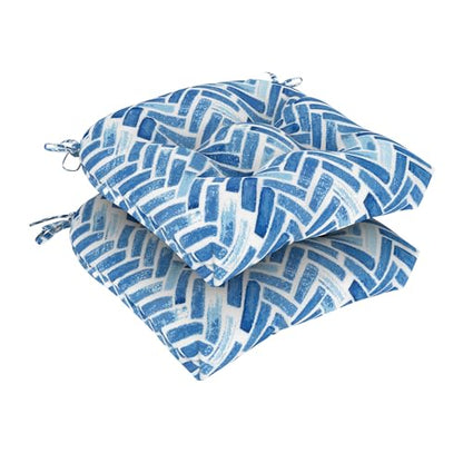 DYTXIII Set of 2 Outdoor Chair Cushions 19"x19"x4", Water Repellent Tufted Patio Seat Cushions with Ties, Thick Replacement Pads for Wicker Dining Chairs, Patio Furniture, Blue Bricks - color: Blue Bricks