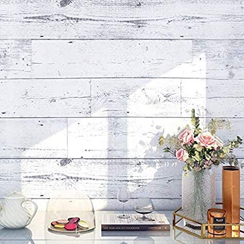 17.7"x 118" Peel and Stick Wallpaper Self-Adhesive Shiplap Light Grey/White Distressed Wood Plank Removable repasted Decorative - size: 17.7" x 118"