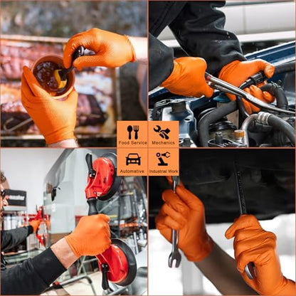 PROMEDIX P Heavy Duty Nitrile Gloves with Diamond Texture 8 Mil Latex Free Powder Free Industrial Disposable Glove - color: Orange, size: Large