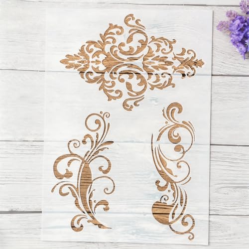 TIAMECH A4 Reusable Damask Frame Lines Stencil for Painting - style: Damask Frame Lines