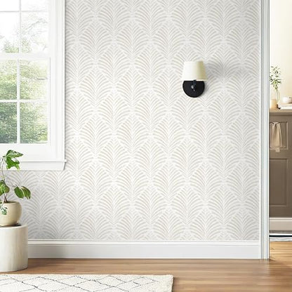 Safiyya 17.3"x196" Peel and Stick Wallpaper Boho Contact Paper Beige Neutral Modern Geometric Wall Paper Self Adhesive Removable Wallpaper for Bedroom Vinyl Rolls - color: Beige and White, size: 17.3" x 196"