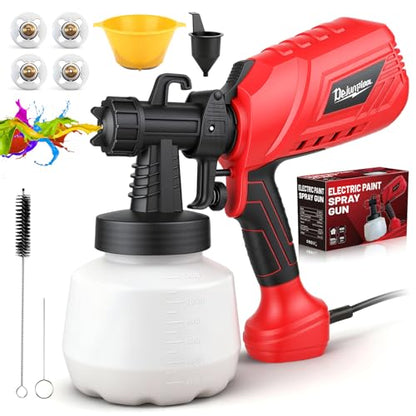 Electric Paint Sprayer HVLP 750W Paint Gun, 40.58 Oz Detachable Container, 4 Nozzles 3 Spray Patterns & Adjustable Flow Control, for House Painting Furniture Cabinet Fence Wall Door