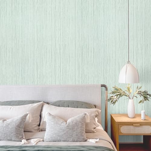 VEELIKE Light Green Grasscloth Wallpaper Textured Grass Cloth Peel and Stick Wallpaper 15.7''x118'' Grasscloth Contact Paper Self Adhesive Removable Green Linen Vinyl for Bedroom Bathroom Wall Cabinet - color: Light Green, size: 15.7" x 118"