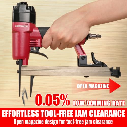 KEENTECH 7116L Pneumatic Upholstery Staple Gun with Extended Nose, Fits 22GA 3/8" Crown 1/4" to 5/8" Length Staples, Low Jamming Air Stapler for Upholstery, Fabric & Leather