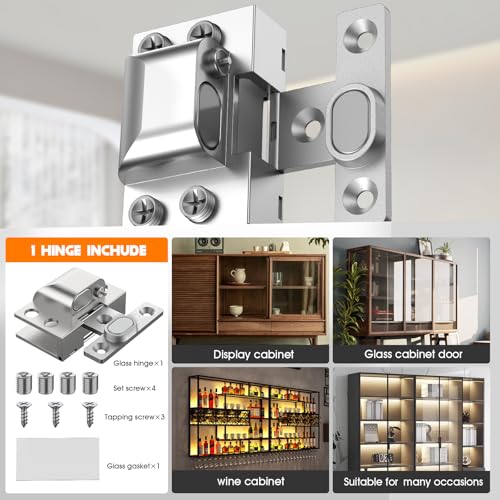 Glass Door Hinges,Soft Close,304 Steel for 5-8mm Thick Glass Door - color: Silver