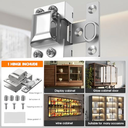 Glass Door Hinges,Soft Close,304 Steel for 5-8mm Thick Glass Door - color: Silver