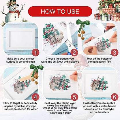 Lincia 10 Sheets Christmas Rub on Transfers for Crafts, Floral Holiday - style: Floral Holiday