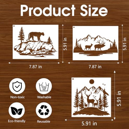 Large Forest Stencils for Walls Reusable Painting Templates for Crafts Wood - style: Mountain animals