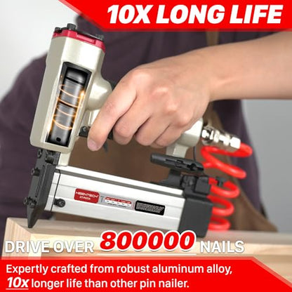 KEENTECH Pneumatic Pin Nailer 23 Gauge with 2,160 1/2" to 1-3/8" Pin Nails - color: Silver, size: Fit 1/2" to 1-3/8" Pin Nails