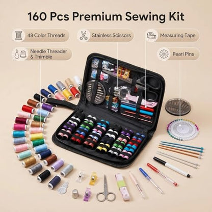 160Pcs Sewing Kit for Adults - Stainless Steel Needles Hand Sewing Supplies