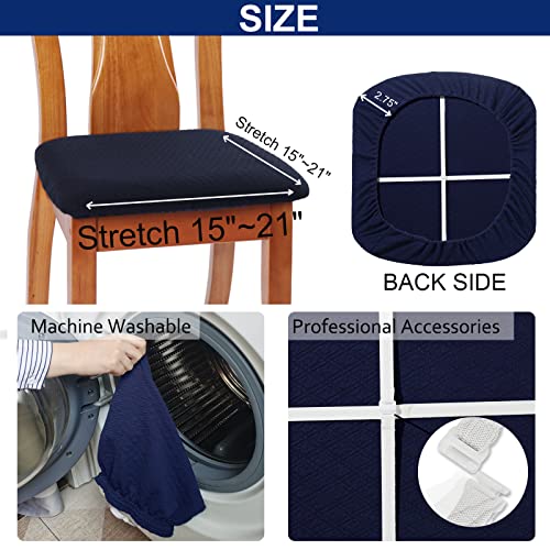 BUYUE Dining Room Chair Seat Covers Set of 6, TPU not Mixed, Friendly Jacquard Fabric Stretch Washable Slipcover for Kitchen Seat Cushions, Navy Blue-6PCS - color: Navy Blue, size: 6pcs