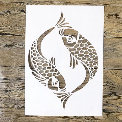 TIAMECH A4 Reusable Oriental Koi Fish Stencil for Painting - color: Oriental Koi Fish