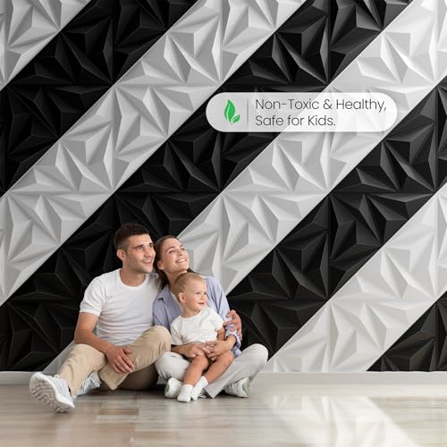 Sonicism Wall Panels 32Pack 3D Wall Panels 0.7"x11.8"x11.8"Creative Cutting - color: Charcoal Black, size: 32 Pack (30.72 Sq Ft)
