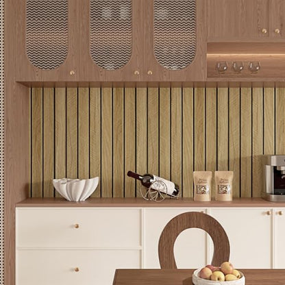 Brown 3D Wood Panels for Wall Living Room Soundproof 16.8"×118" - color: Brown