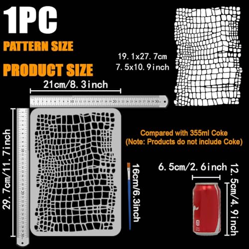 FINGERINSPIRE Crocodile Alligator Skin Painting Stencil 8.3x11.7 inch with Paint Brush Reusable Skin Pattern Drawing Template Irregular Skin Stencil Animal Theme Template for Painting on Wood Fabric - color: Crocodile Alligator Skin