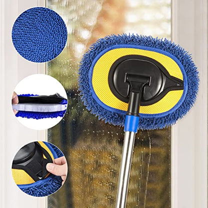 Wall Cleaner, Max 66'' Wall Mop with Long Handle, Ceiling Dust Mop with 15° Labor-Saving Elbow Extension Pole, Baseboard Duster Washer Scrubber, High Reach Window Cleaning Brush, Roof Cleaning Tool-BU - color: Blue