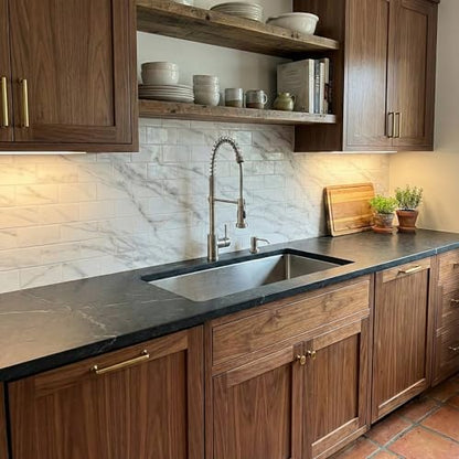 From Plain To Beautiful In Hours 129 Subway PVC 2' x 8' Glue-up Backsplash Panels (Covers / 32 sq.ft), Marble, 2 Piece - color: Marble, size: Pack of 2
