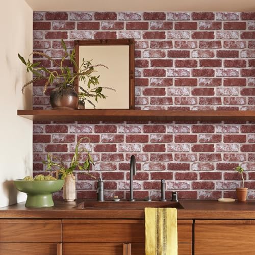 Commomy Faux Brick Wall Panels Peel and Stick Thin PVC 10 Pcs 11.8" x 11.8" - color: Brick-hqC