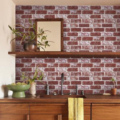 Commomy Faux Brick Wall Panels Peel and Stick Thin PVC 10 Pcs 11.8" x 11.8" - color: Brick-hqC