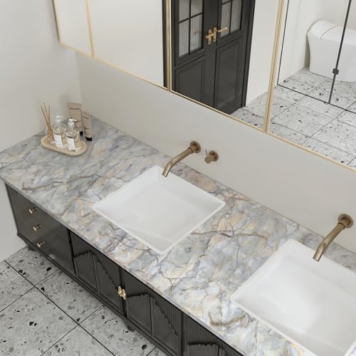Marble Contact Paper for Countertops Waterproof Blue Gold Marble Vinyl Wrap - color: Blue Gold, size: 23.6" x 236"
