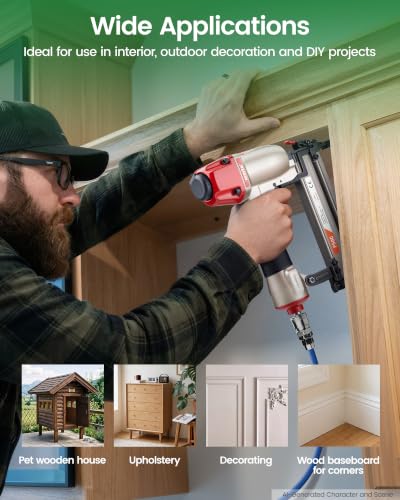 meite F50C Pneumatic Brad Nailer with Safety Nose, Air 18 Gauge Brad Nailer Small Finish Nail Gun for Trim Work, Fires 18 Gauge Brad Nails 5/8 Inch to 2 Inch