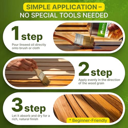 Nordicare Linseed Oil for Wood - 100% Pure & Natural Linseed Oil for Entire Indoor Area - Food-Safe Raw - Furniture - Underlines the Original Wood Structure - Made in Denmark (34oz) - size: 1 l
