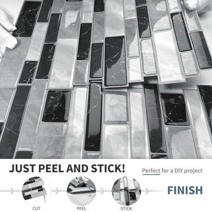 DEWOO Kitchen Backsplash 3D Self Adhesive Peel and Stick Wall Tile 10 Sheet - color: Gray