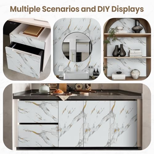 Marble Contact Paper Gold Peel and Stick Wallpaper for Kitchen Countertop - color: Gold/White, size: 17.7" x 196.8"