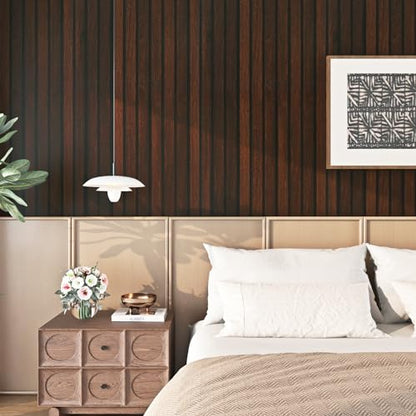 FunStick 16"x240" Peel and Stick Wallpaper Wood Slats Self Adhesive Wall Paper Brown Wood Contact Paper Peel and Stick Wooden Slats for Wall Decor Vinyl Wood Wallpaper for Bedroom Cabinets Countertops - size: 240" x 15.8"
