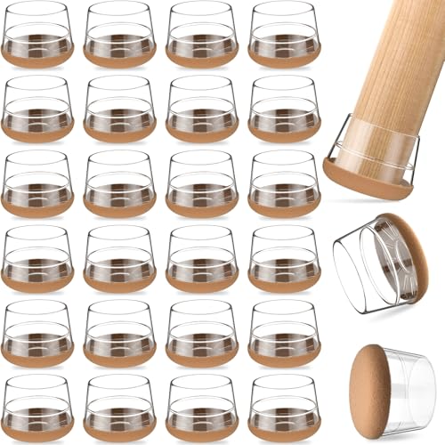 yomanta 24 PCS Silicone & Felt Chair Leg Floor Protectors - Scratch Proof & Noise Reducing Furniture Caps for Hardwood Floors - Round M Fits 1" to 1 3/16" (25–30mm), Clear - color: Clear, size: Round M (Fit 25–30mm)