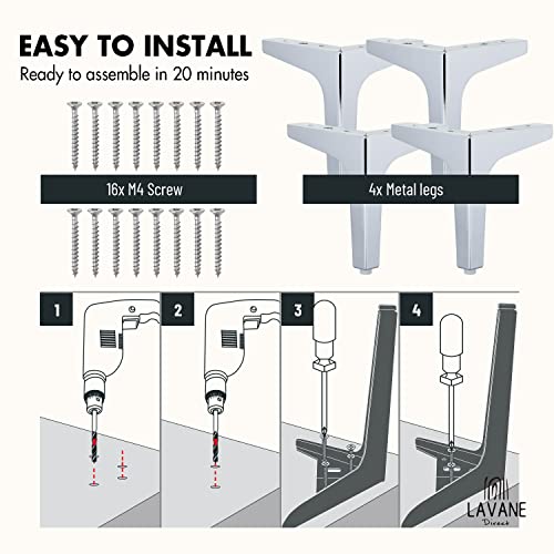 La Vane 4 Inch Diamond Triangle Metal Furniture Legs 4PCS- Heavy Duty Iron - color: Chrome, size: 4" / 10cm