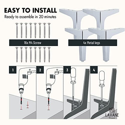 La Vane 6 Inch Diamond Triangle Metal Furniture Legs 4PCS- Heavy Duty Iron - color: Chrome, size: 6" / 15cm