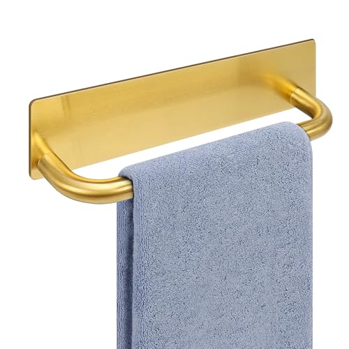 Livabber Self Adhesive Hand Towel Holder- 304 Stainless Steel Hand Towel Bar for Bathroom Kitchen Stick on Wall, Towel Ring No Drilling, 9 Inch (Gold) - color: Gold