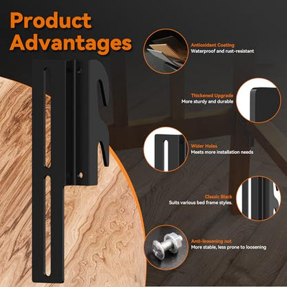 2Pcs 711 Bolt-On to Hook-On Bed Frame Conversion Brackets, Bed Frame Hooks, Universal Headboard Brackets, Widened Hole Slot, Height Adjustable, Black - color: 2Pcs Bed Frame Hooks