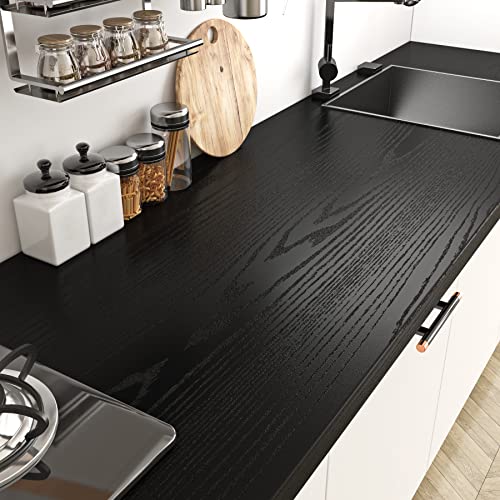 Livelynine Peel and Stick Countertops 24 X 394inch Waterproof Contact Paper for Cabinets Desk Furniture Kitchen Countertop Laminate Self Adhesive Black Wood Grain Vinyl Wrap Bathroom Cabinet Wallpaper - size: 24" x 394"