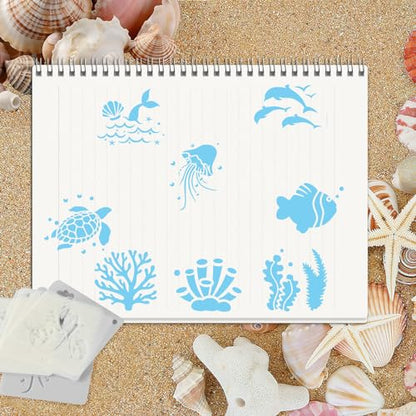 JULMELON 20 Pcs Summer Beach Stencils for Painting Ocean Sea Creatures - style: Sea Life Stencils
